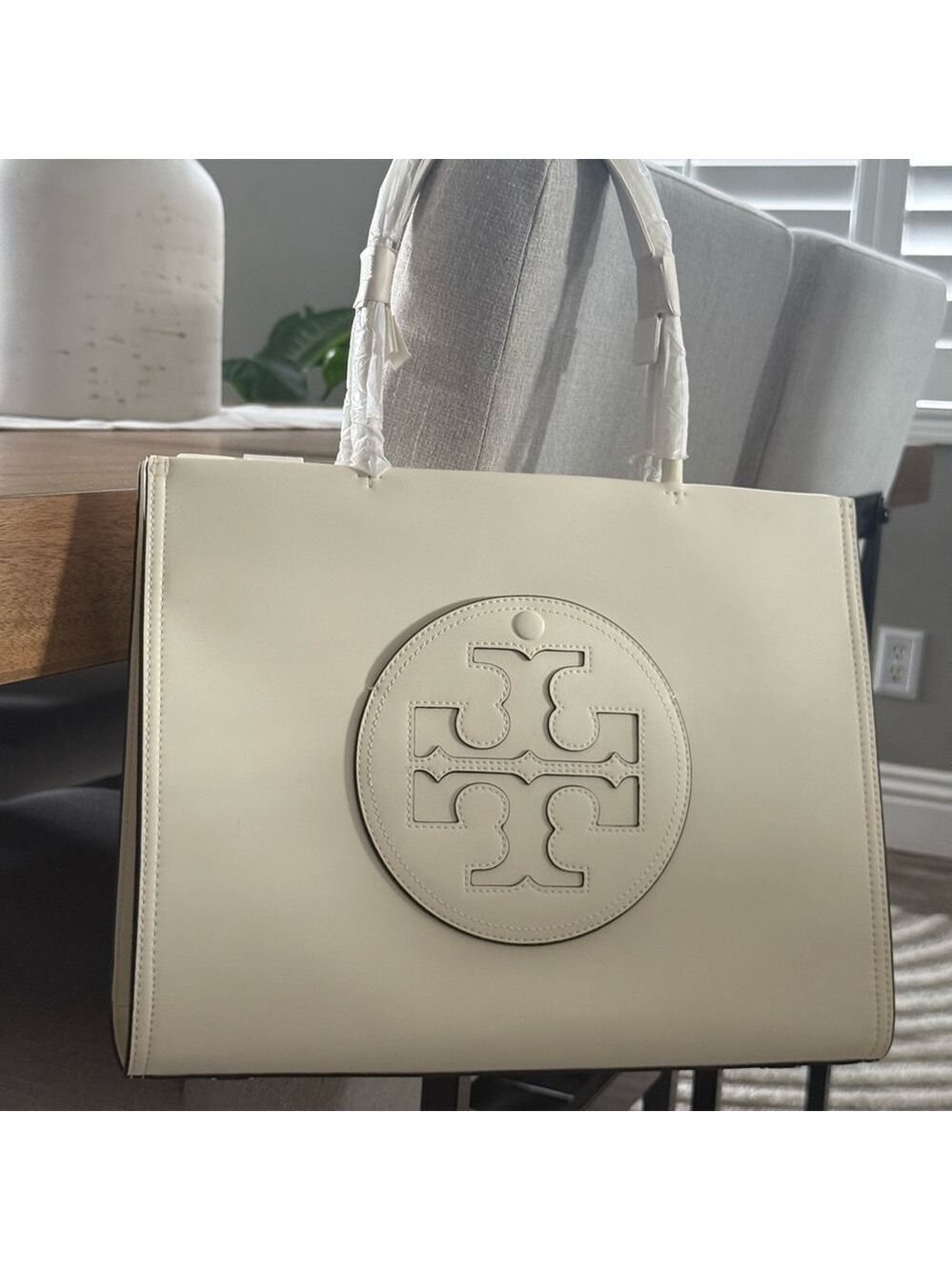 New tory Burch  Ella bio small tote in warm white